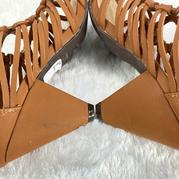 NEW! C COMFORT tan strappy sandal 3" heel zipper back over ankle - SZ 8 - Picture 7 of 10